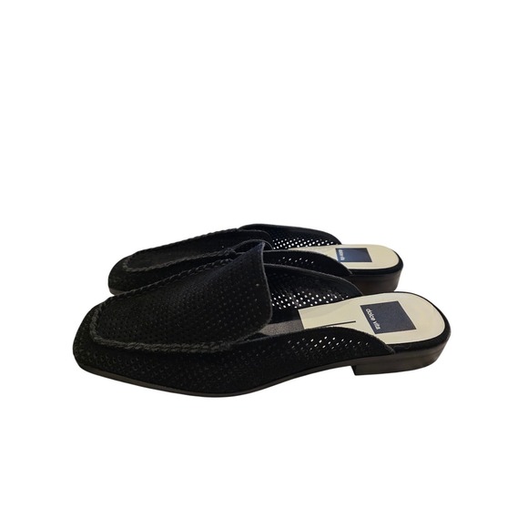 Dolce Vita Shoes - Dolce Vita Black Suede Perforated Mule Loafers Square Toe Slip On Flats Womens
